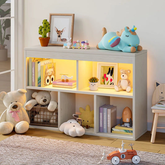 Thasty 5-Cube Reversible Toy Storage Organizer LED Kid's Shelf Multipurpose Bookcase, Gray