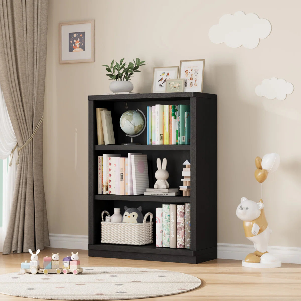 Thasty 42" H x 31" W Standard Bookcase with 3-Tiers Shelf