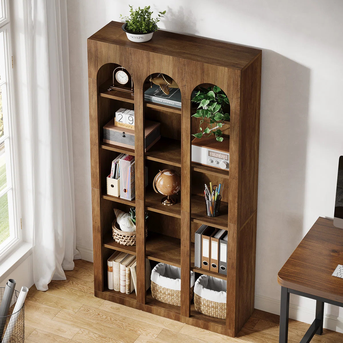 5-Tier 70.87-Inch Modern Wood Farmhouse Home Office Tall Bookshelf Bookcase Open Large Storage