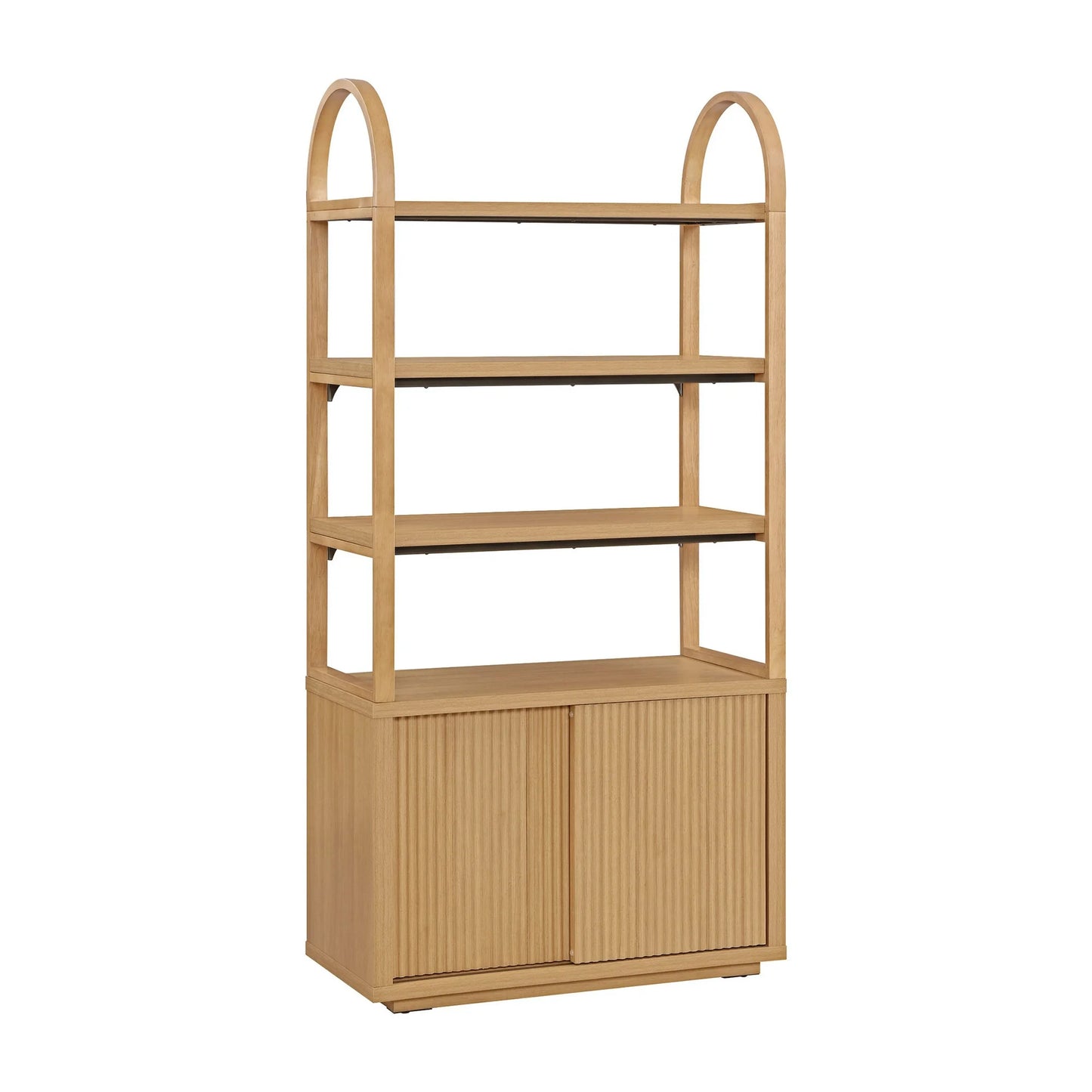 Thasty Fluted 3-Shelf Bookcase with Storage Cabinet by Drew Barrymore, Light Honey Wood Finish