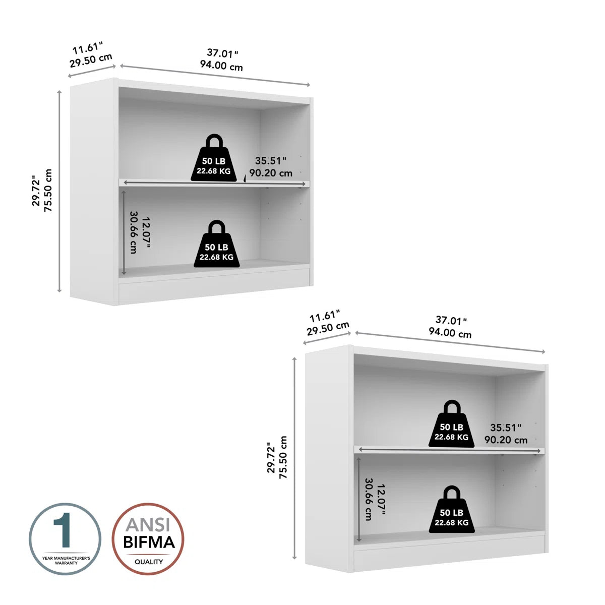 Paulica Small 2 Shelf Bookcase - Set of 2, Storage Bookshelves for Home Office and Living Room
