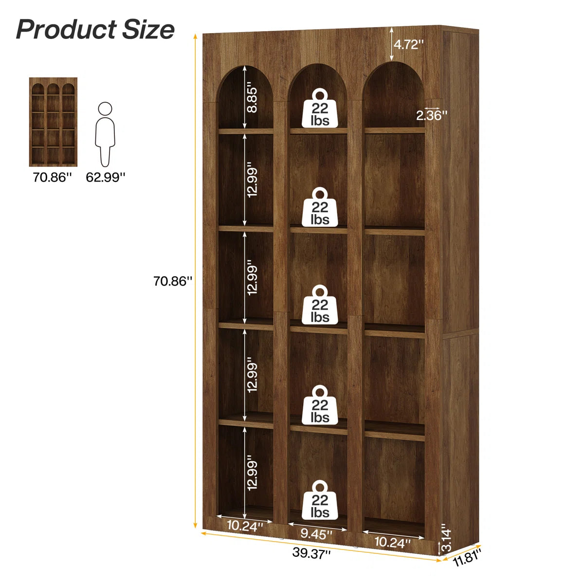 5-Tier 70.87-Inch Modern Wood Farmhouse Home Office Tall Bookshelf Bookcase Open Large Storage