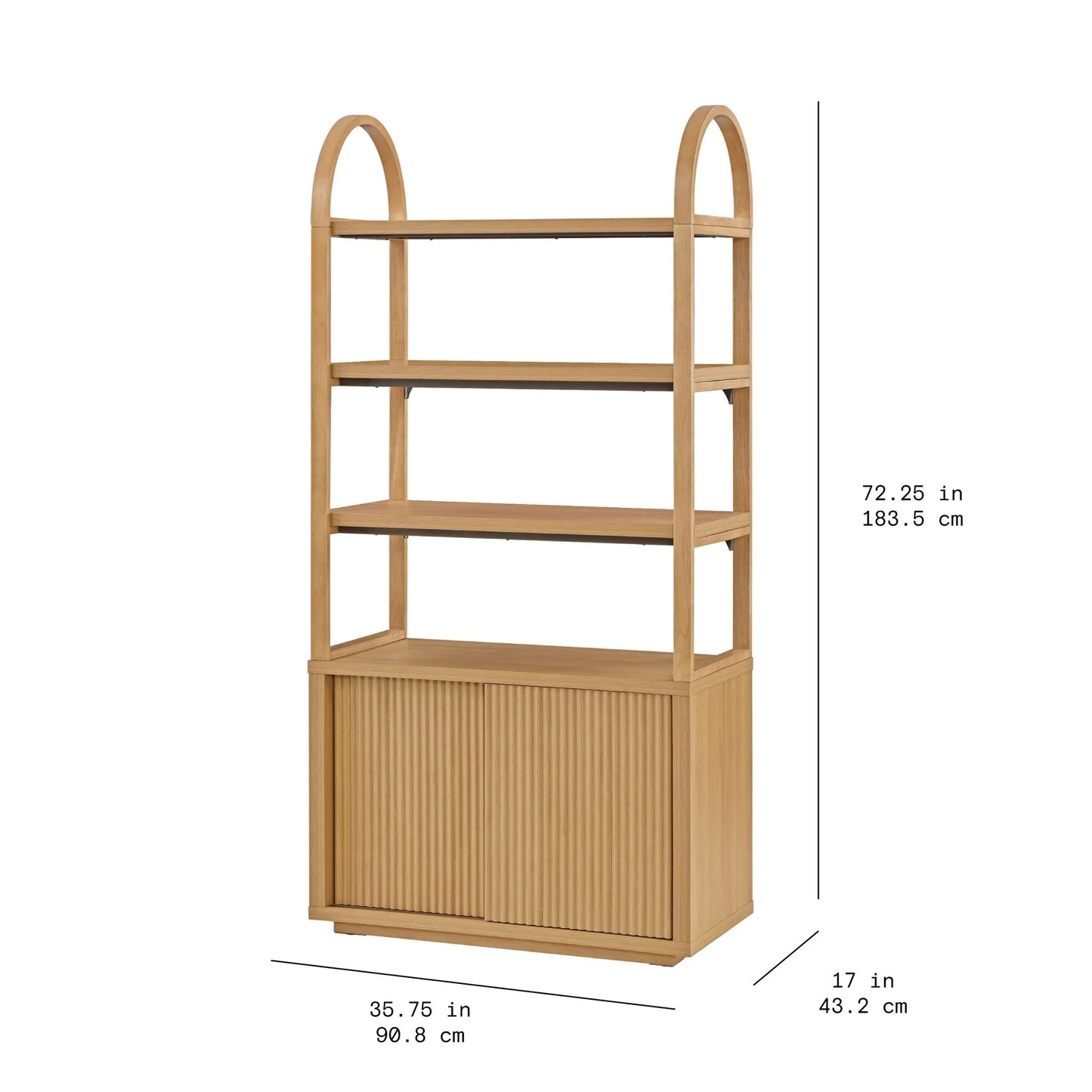 Thasty Fluted 3-Shelf Bookcase with Storage Cabinet by Drew Barrymore, Light Honey Wood Finish