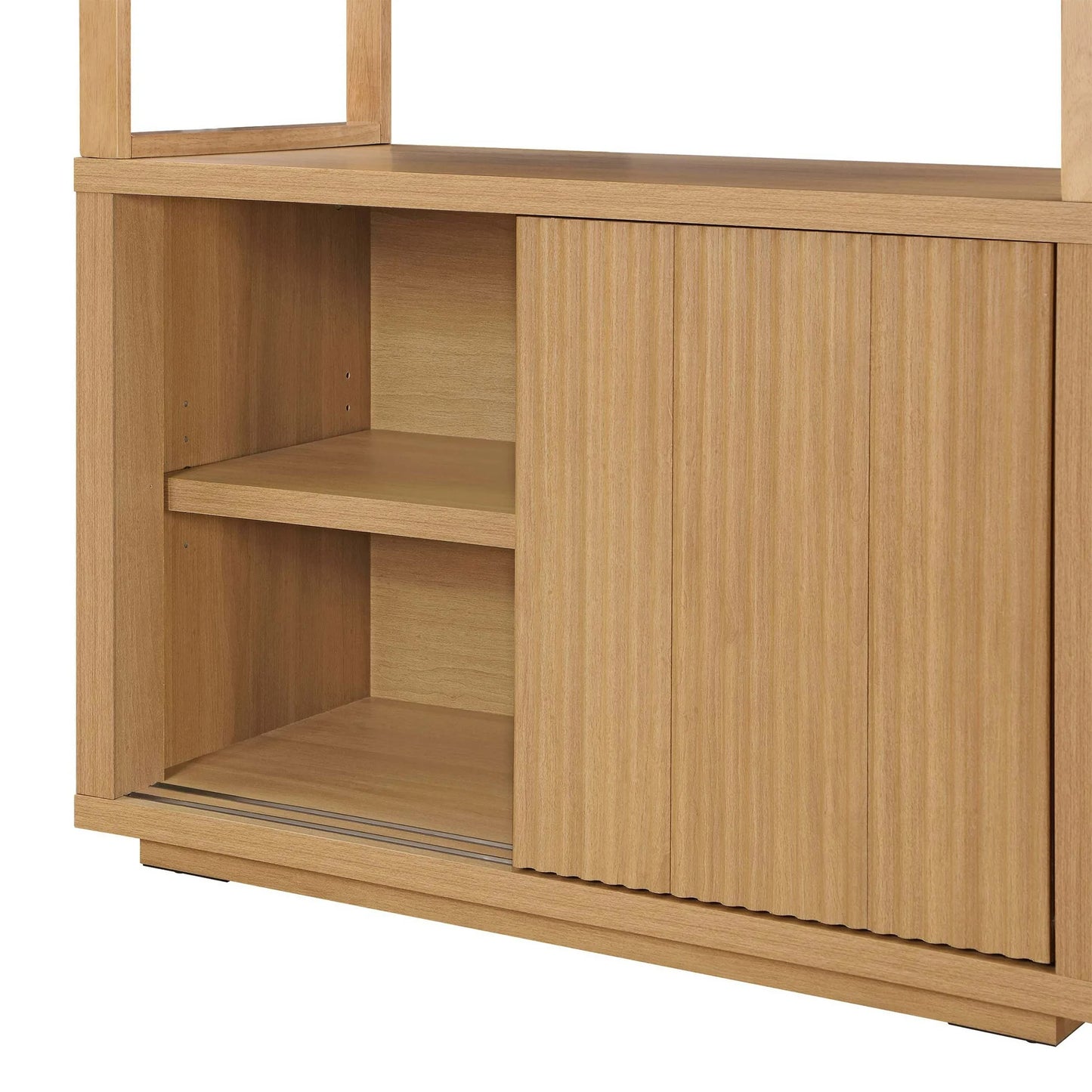Thasty Fluted 3-Shelf Bookcase with Storage Cabinet by Drew Barrymore, Light Honey Wood Finish
