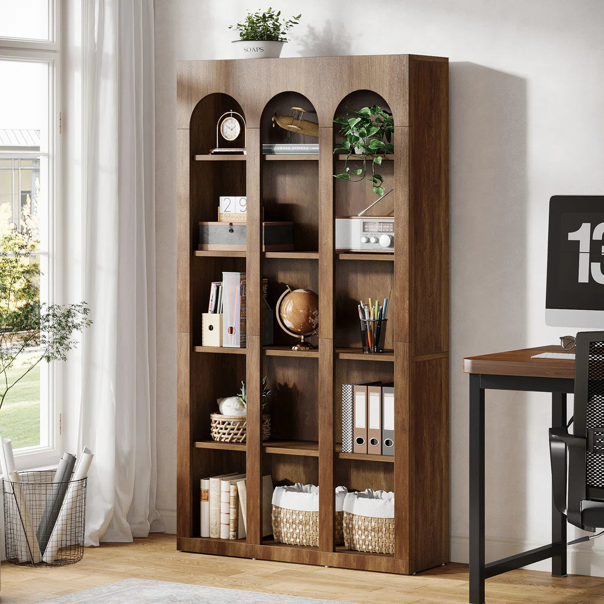 5-Tier 70.87-Inch Modern Wood Farmhouse Home Office Tall Bookshelf Bookcase Open Large Storage