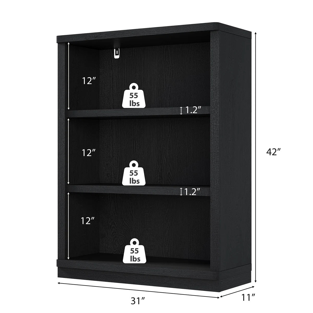 Thasty 42" H x 31" W Standard Bookcase with 3-Tiers Shelf