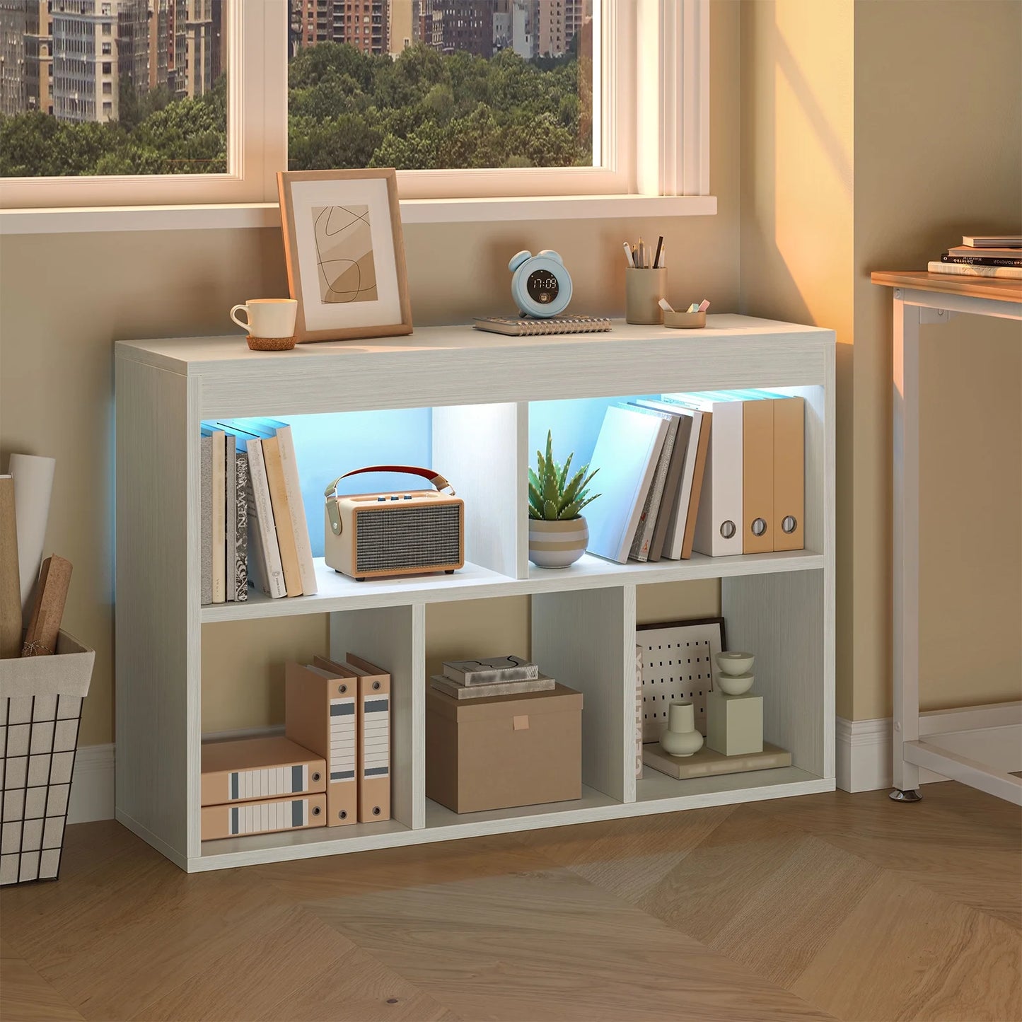 Thasty 5-Cube Reversible Toy Storage Organizer LED Kid's Shelf Multipurpose Bookcase, Gray