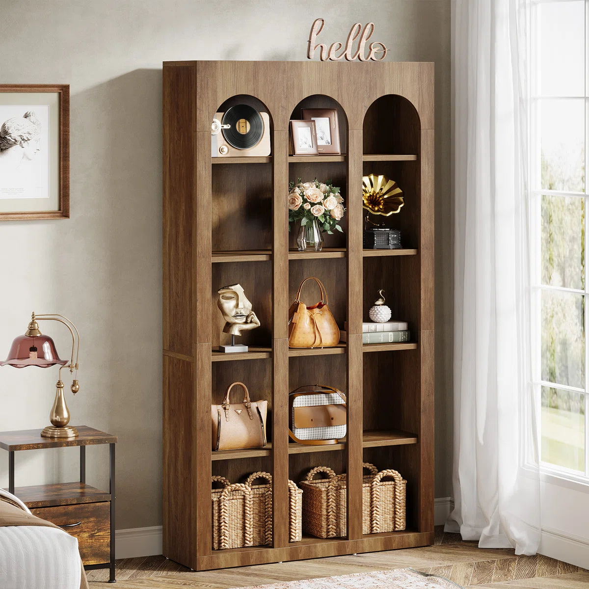 5-Tier 70.87-Inch Modern Wood Farmhouse Home Office Tall Bookshelf Bookcase Open Large Storage