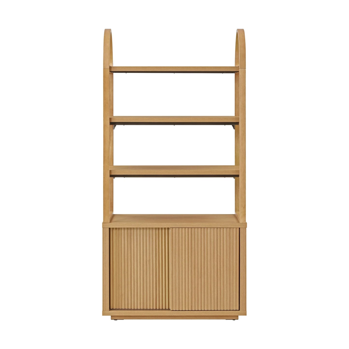 Thasty Fluted 3-Shelf Bookcase with Storage Cabinet by Drew Barrymore, Light Honey Wood Finish
