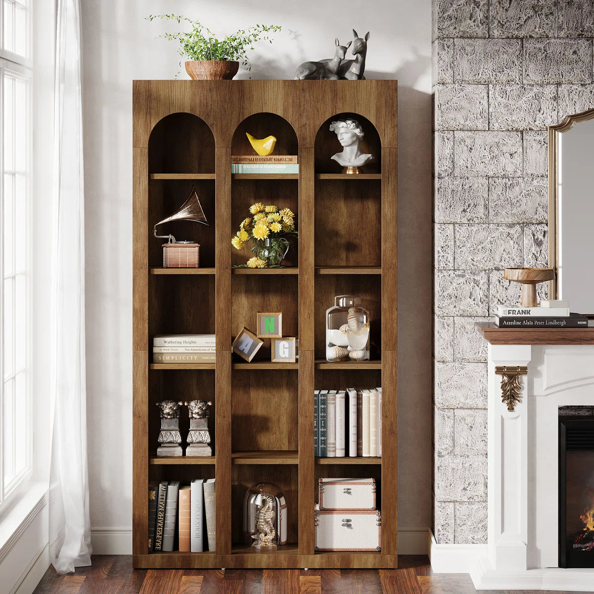 5-Tier 70.87-Inch Modern Wood Farmhouse Home Office Tall Bookshelf Bookcase Open Large Storage