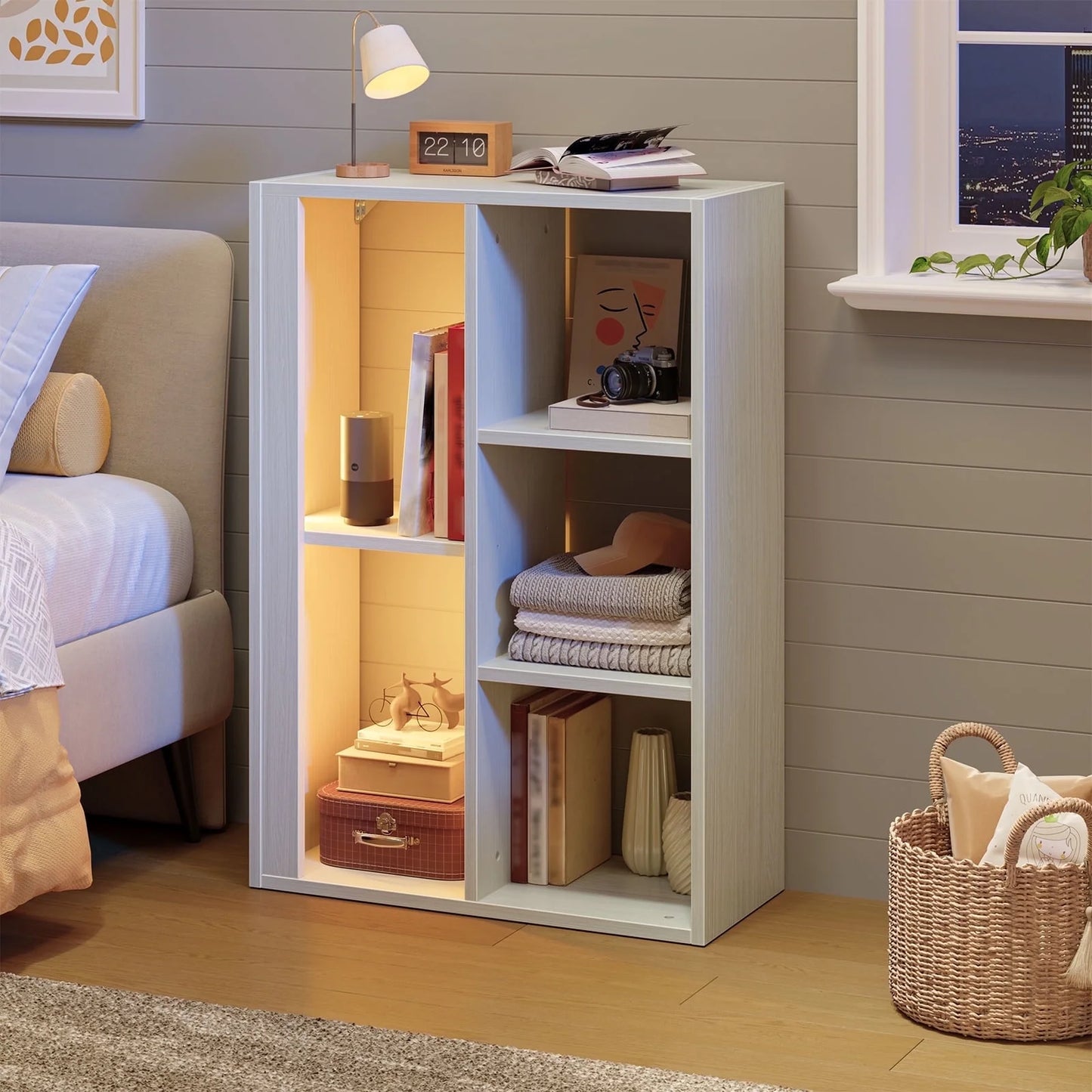 Thasty 5-Cube Reversible Toy Storage Organizer LED Kid's Shelf Multipurpose Bookcase, Gray
