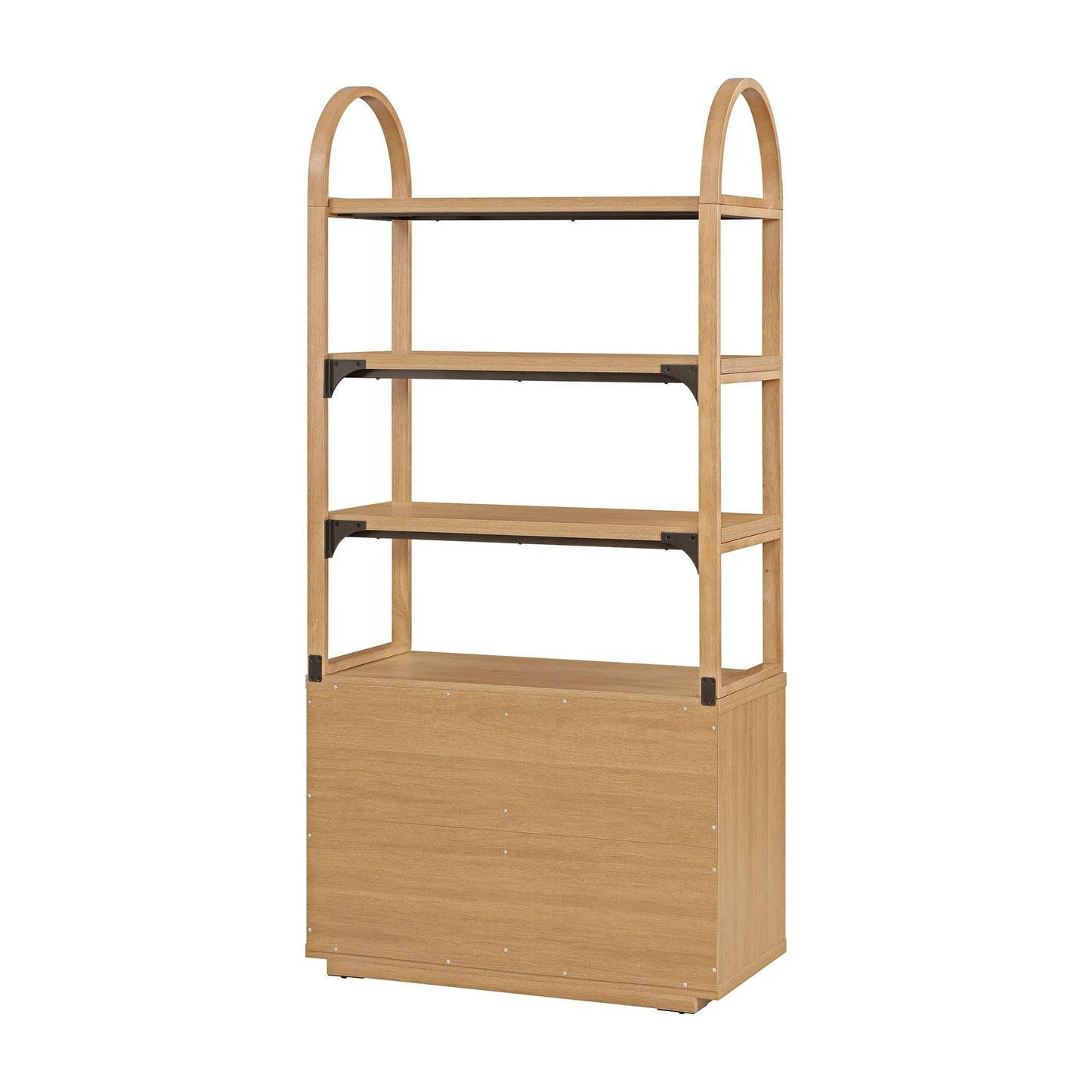 Thasty Fluted 3-Shelf Bookcase with Storage Cabinet by Drew Barrymore, Light Honey Wood Finish